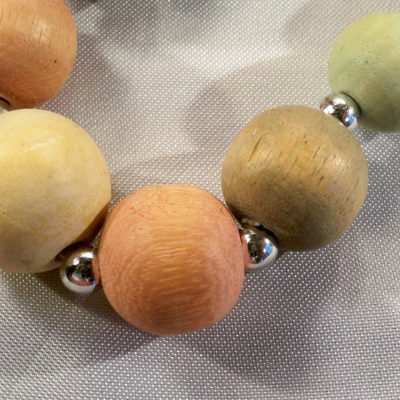 Washed Pastel Colored Wood Beads 24" Necklace - Picture 5 of 7